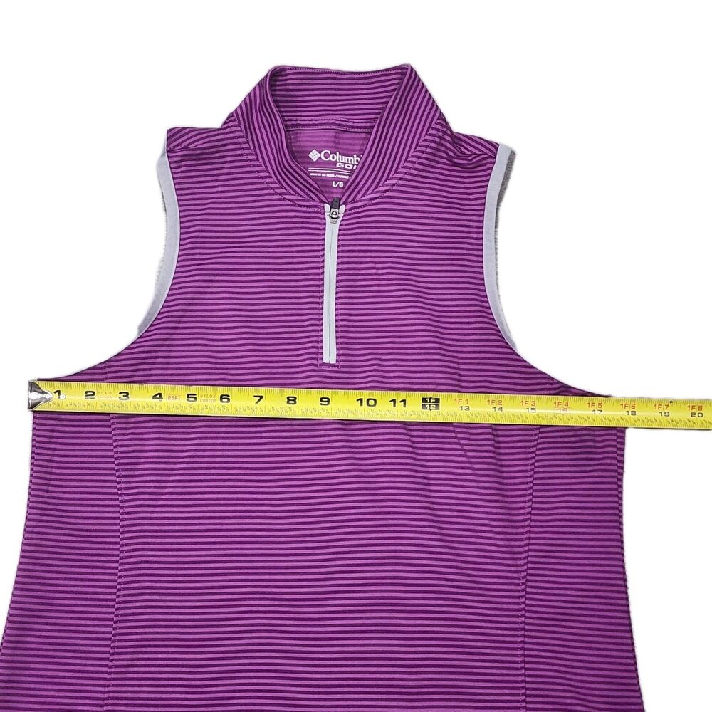 Columbia Top Womens Large Pink Purple Stripe Golf Omni Wick 1/4 Zip Polo - Picture 5 of 8
